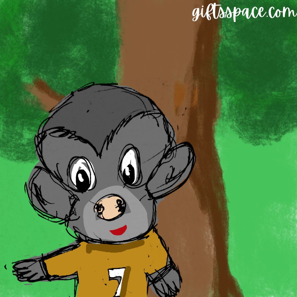 cartoon of a monkey wearing jersy seven playing football